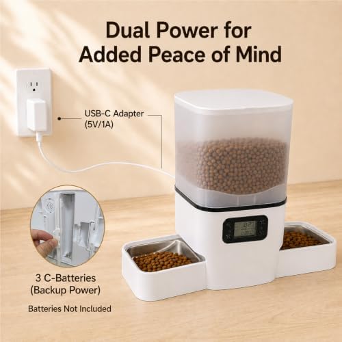 Automatic Cat Feeder for 2 Cats & Small Dog, 6L Large Capacity for Dry Food