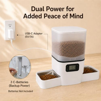 Automatic Cat Feeder for 2 Cats & Small Dog, 6L Large Capacity for Dry Food