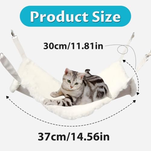 Andiker Cat Hammock, Reversible Cat Cage Hammock with Metal Hooks for Cats for Sleeping and Playing, 14.56 * 11.81 Inches Double-Sided Hanging Kitten Bed to Hang in Cages or Under Chairs (Small)