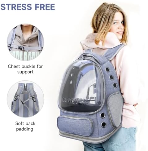 Cawypety Cat Backpack Carrier Large Space Bubble Backpack up to 12lbs Blue