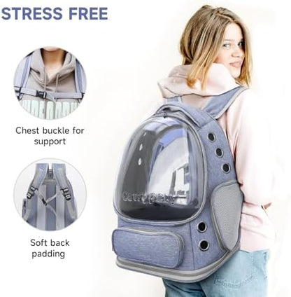 Cawypety Cat Backpack Carrier Large Space Bubble Backpack up to 12lbs Blue
