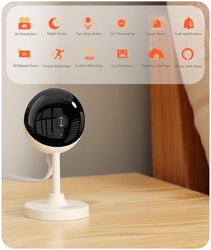 owltron Indoor Security Camera 2K, 2.4GHz WiFi Cameras for Home Security