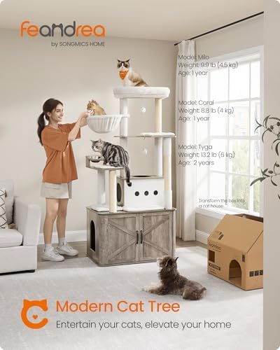 Feandrea Cat Tree, 66.9-Inch Cat Tower with Litter Box Enclosure