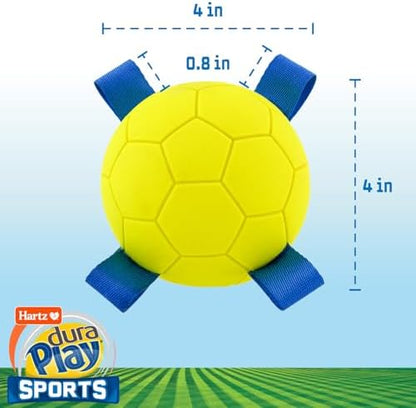 Hartz Dura Play Sports Soccer Dog Toy, Bacon Scented Squeaky Latex Yellow & Blue Toy, 3 Count