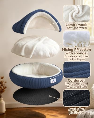 Calming Cozy Dog Cave Cover Bed, Burrow Small Doggy Anti Anxiety
