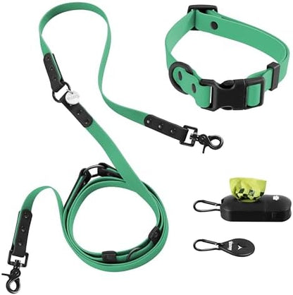 WLK1005K-5SET Luna Medium 8FT Adjustable 6-in-1 Waterproof Hands-Free Leash and Collar with LED Flashlight, Bag Dispenser, and Poop Bag Holder, Julep