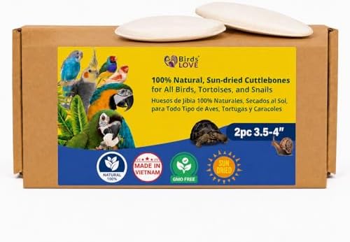 Birds LOVE 3.5-4″ Cuttlebone for Birds – 100% Natural Sun-Dried Calcium & Beak Conditioning Supplement for Parakeets, Budgies, Cockatiels, Finches & Canaries – 2 Pack with Holder – Made in Vietnam