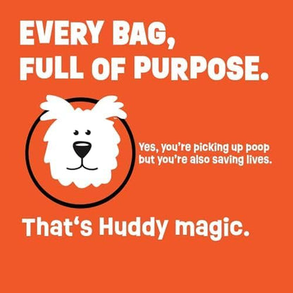 Huddy B. Good™ – New! Dog Poop Bags That Save Dogs | Supports 3 Dog Rescues | Cruelty-free Manufacture | Eco-Friendly | 85% Plant-Based Material | Extra Large & Leak-Proof | Unscented | 120 Count