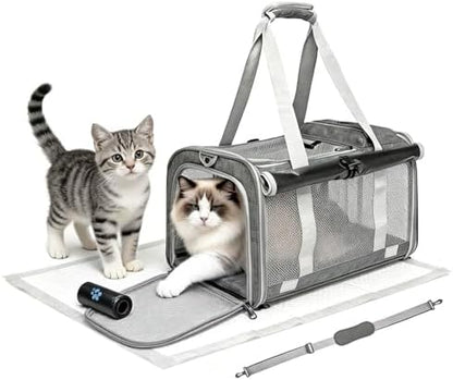 Cat Carrier Soft Sided Dog Carrier Airline Approved Pet Carrier for Small Dog/Cat Bag (17.32" L×10.63" W×9.84" H) with 1 Poop Bags and 5 Pee Pads,Ideal for Medium-Large Cats Small Dogs