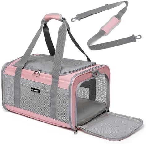 Airline Approved Pet Carrier for Cats and Small Dogs, Breathable and Collapsible Design, Portable Travel Bag for Bearded Dragon, Puppies Animal Hangbag, Rabbit Cage (Pink, Small)