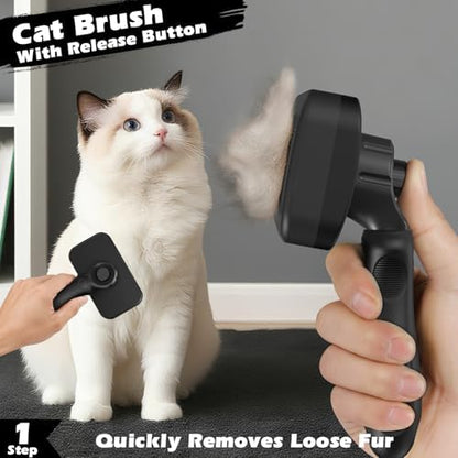 3PCS Cat Grooming Supplies, Cat Brush & Nail Clipper/Trimmer & Flea Comb for Shedding Indoor Cats Essentials Stuff Accessories (Black)
