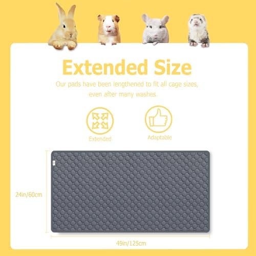 Guinea Pig Cage Liner, 49"x24" Bedding for Midwest Cage 4 Pack, Gray