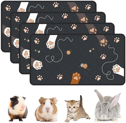 4-Pack Guinea Pig Cage Liner Washable, 16in x 30in Ultra-Absorbent Guinea Pig Bedding for Cage Non-Slip Leak-Proof Pee Pads for Dogs Rabbit Bunny Cat Litter Mat, Black
