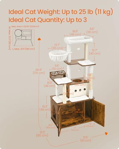 Feandrea Cat Tree, 66.9-Inch Cat Tower with Litter Box Enclosure