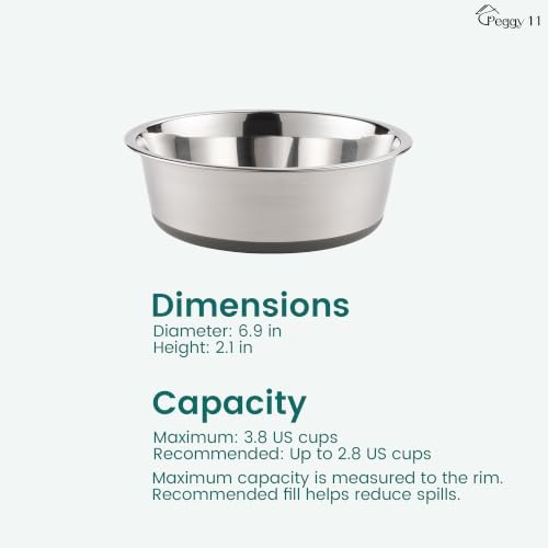 PEGGY11 Nonslip Stainless Steel Dog Bowls, 3.8 US Cup Each, 2 Pack