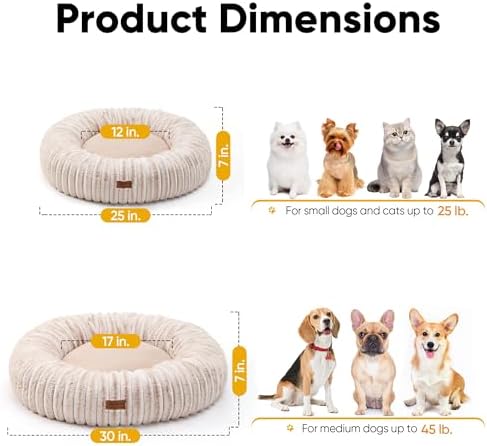 FUKUMARU Dog Bed, 30" Orthopedic Dog Beds for Medium Dogs, Donut Cat Beds