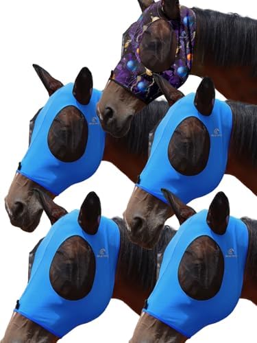 Mask Tech 5 Pieces Horse Fly Masks with Ears, Stretchy Elastic Mesh Fly Masks, 3D Eye Clearance, UV Protection-Large,Combo 18