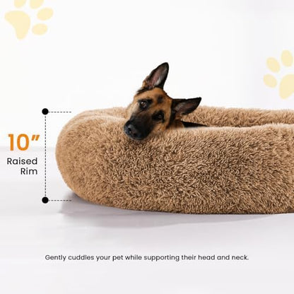Calming Dog Bed Anti-Anxiety Donut Dog Beds for Small Medium Large Dogs,Washable Plush Fluffy Indoor Cat Kitten Round Cuddler Cushion (Brown, XX-Large)