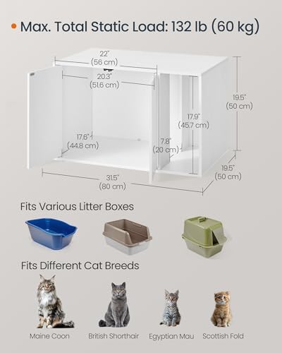 SONGMICS Home Cat Litter Box Enclosure, Snapsemble Superfast Assembly, Cat House for Large Cats, Display Side Table, Push-to-Open Doors, Minimalist Modern, Set of 2, Snow White UPCL013W01-2J