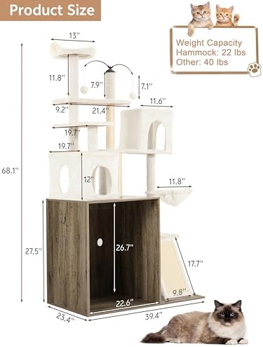 Cat Tree Tower for Automatic Litter Box, 68 Inches, Grey