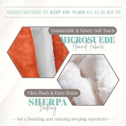 Elegant Comfort Reversible and Ultra-Plush Flannel Fleece Sherpa Throw- Lightweight Soft and Cozy- All Season Decorative Throw, Perfect for Lounging, 50 x 60 inches, Orange
