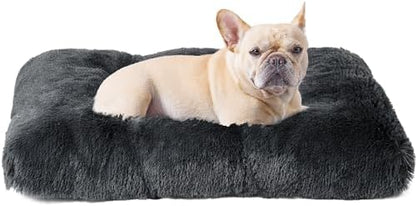 EHEYCIGA Fluffy Dog Crate Bed for Medium Dogs, Plush Crate Pad, Dark Grey