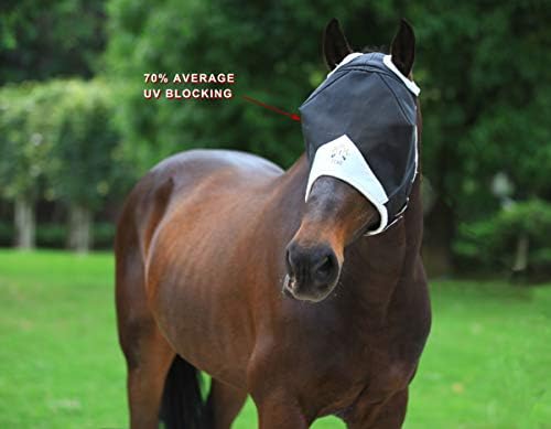 T TEKE Fine Mesh Horse Fly Mask w/No Ears, UV Blocking 3D Eye Visor with Extra Fleece Cushioned Forehead, Protection from Insect Pests, Full, Red
