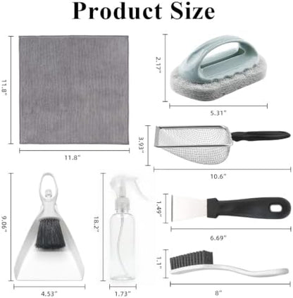7-in-1 Reptile Tank Cleaning Kit, Complete Terrarium Enclosure Tool Set with Mini Dustpan, Brush, Scraper, Sand Sifter, Spray Pot, Cloth & Sponge, Bearded Dragon Accessories