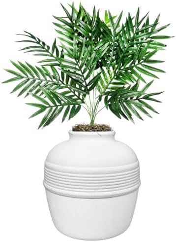 Good Pet Stuff Original Hidden Litter Box Planter, Decorative Cat Litter Enclosure, Carbon Filter, Faux Plant, Easy to Clean, Round Design, Removable Tray, Essentials Kit, Palm Plant, Soft White