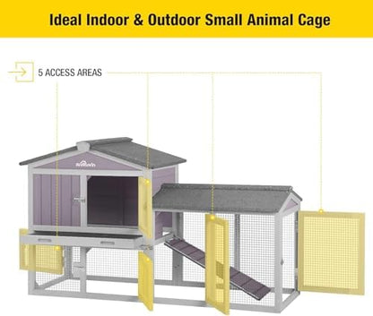 Aivituvin Rabbit Hutch Indoor Bunny Cage Outdoor Chicken Coop Rabbit House Bunny Hutch with Deeper Plastic Tray (Grey02 -one Set)