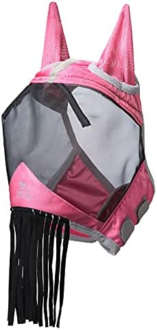 Harrison Howard CareMaster Horse Fly mask with Ears and Nose Fringe Fly Protector Defender Mask Light Pink Full Size