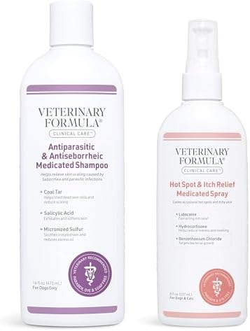Veterinary Formula Clinical Care Antiparasitic & Antiseborrheic Medicated Dog Shampoo & Clinical Care Hot Spot & Itch Relief Medicated Spray, 8oz