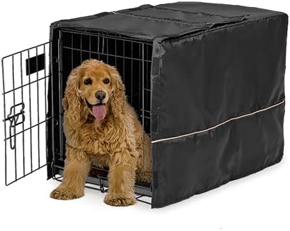 MidWest Homes for Pets Medium Dog Crate Cover, Black Polyester Privacy Kennel Cover Fits Most 30-inch Crates, Machine Washable, Reduces Barking & Chewing