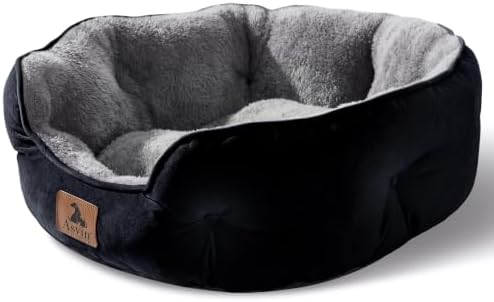 Asvin Medium Dog Bed for Medium Dogs, Large Cat Beds for Indoor Cats, Pet Bed for Puppy and Kitty, Extra Soft & Machine Washable with Anti-Slip & Water-Resistant Oxford Bottom, Black, 25 inches