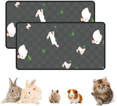 2-Pack Guinea Pig Cage Liner, 16in x 30in Fast Absorption Washable Bedding Pee Pads for Dogs Puppy Rabbit Small Animal Cage Mat, Leakproof & Non-Slip