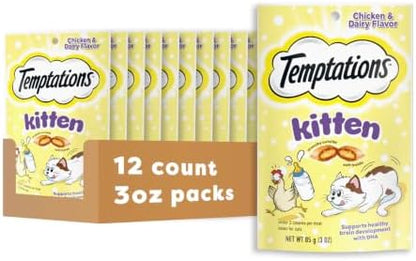 Temptations Kitten Crunchy Cat Treats, Chicken & Dairy, 3 oz, 12 Pack