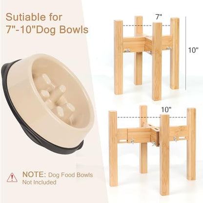 Elevated Dog Bowl Stand Adjustable Dog Food Holder 10”H Medium Bamboo
