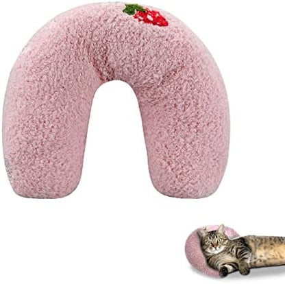 Andiker Pillows for Cats, U Shape Soft Fluffy Kitten Pillow to Lay On Cat Bed Pillow Ultra Soft Pet Pillow for Cat Fluffy Cats Pillows for Indoor Cats and Puppies to Improve Sleep Quality(Pink)