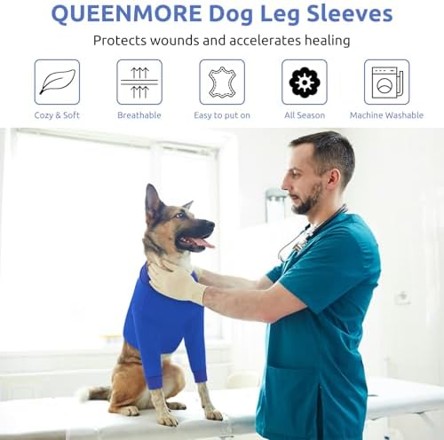 Queenmore Recovery Sleeve for Dogs Front Leg, Dog Recovery Sleeves, Dog Surgical Recovery Suit Female, Pet Elbow Protector Cone Collar Alternatives, Blue, XS