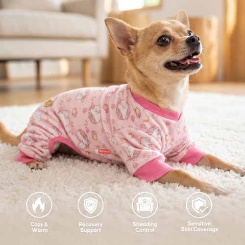 KYEESE Velvet Dog Pajamas for Small Medium Dogs Soft Onesie, Unicorn Pink