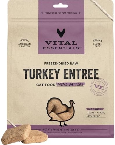 Vital Essentials Freeze Dried Cat Food, Turkey Mini Patties, 8 oz Bag