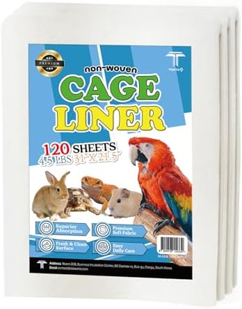 T TORTO9 Non-Woven Bird Cage Liners 31 x 21.5 Inch (120 Sheets) – Absorbent, Lint-Free Disposable Cage Tray Liners for Large Bird Cages