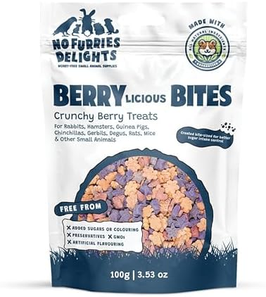 Treats, 100% All Natural Mini Bites for Rabbit Hamster Guinea Pig Chinchilla Pet Rat Mice Gerbil Bird Healthy (100g, Berrylicious Bites)