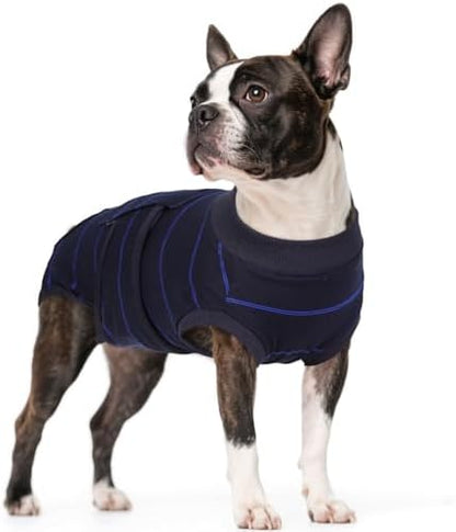 Kuoser Dog Surgery Recovery Suit, Soft Breathable Dog Recovery Suit for Female Spay Male Nueuter, Anti Licking Puppy Onesie Pet Surgical Suit for Dogs Abdominal Wounds Skin Disease, Blue Strips S