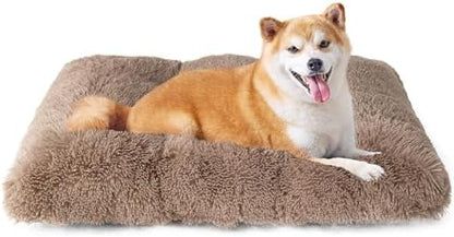 EHEYCIGA Fluffy Dog Crate Bed for Large Dogs, Plush Faux Fur Pad, Camel