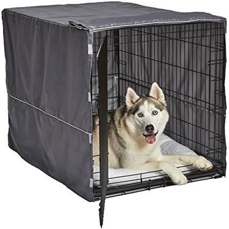 New World Midwest Homes for Pets Large Dog Crate Cover, Polyester Privacy Kennel Cover Fits Most 42-inch Crates, Light Gray, Machine Washable, Reduces Barking & Chewing