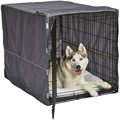 New World Midwest Homes for Pets Large Dog Crate Cover, Polyester Privacy Kennel Cover Fits Most 42-inch Crates, Light Gray, Machine Washable, Reduces Barking & Chewing