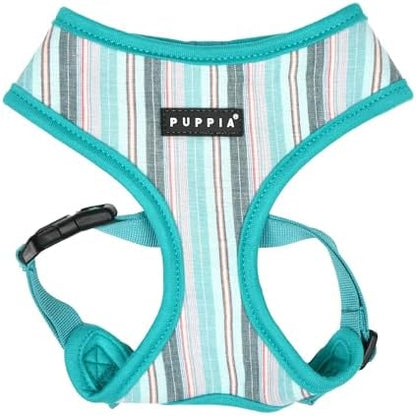 Puppia Theros Dog Harness A (Over-The-Head) Fashionable Striped Pattern Spring Summer Harness for Small and Medium Dogs, Aqua, Large