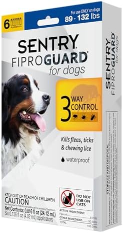Sentry Fiproguard Flea & Tick Dogs 89-132 lbs, Fipronil, 6-Month