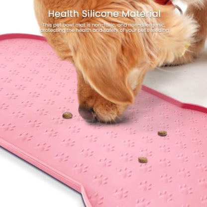 PWTAA Dog Food Mat Anti-Slip Silicone Dog Bowl Mat Thicker Pet Placemat Waterproof Cat Feeder Pad with Raised Edge Puppy Kitten Feeding Mats Suitable Small Medium-Sized Dogs Cats Eating Tray - 2PCS